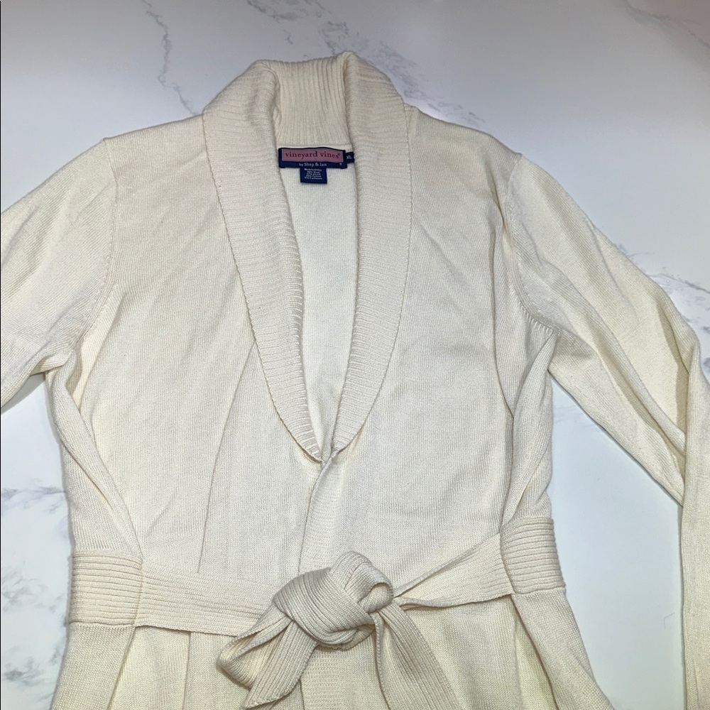 VINEYARD VINES~SIZE XL~SHAWL COLLARED LONG SWEATER WITH BELT~IVORY CHILLY DAY~ - Picture 2 of 16